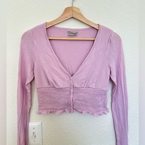 Urban outfitters light pink cropped v-neck button on shirt